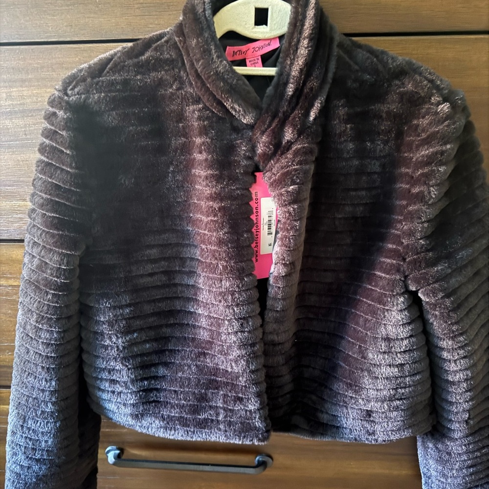 Betsey Johnson Women's Plush Teddy Jacket - Rich Brown